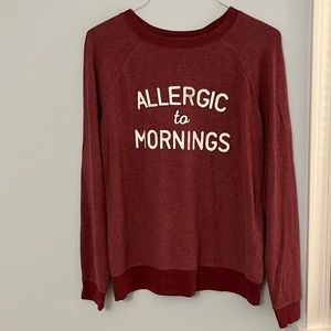 Light maroon “allergic to mornings” crew neck from Grayson Threads